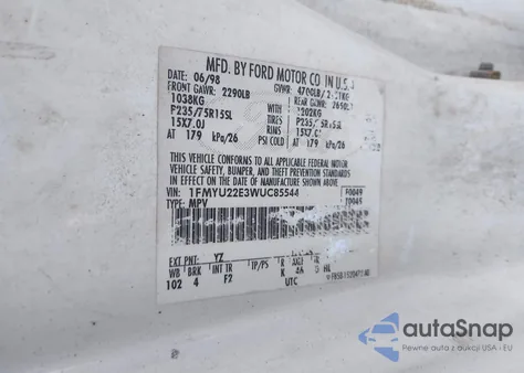 1998 Ford Explorer Sport из США, поврежденный, VIN 1FMYU22E3WUC85544